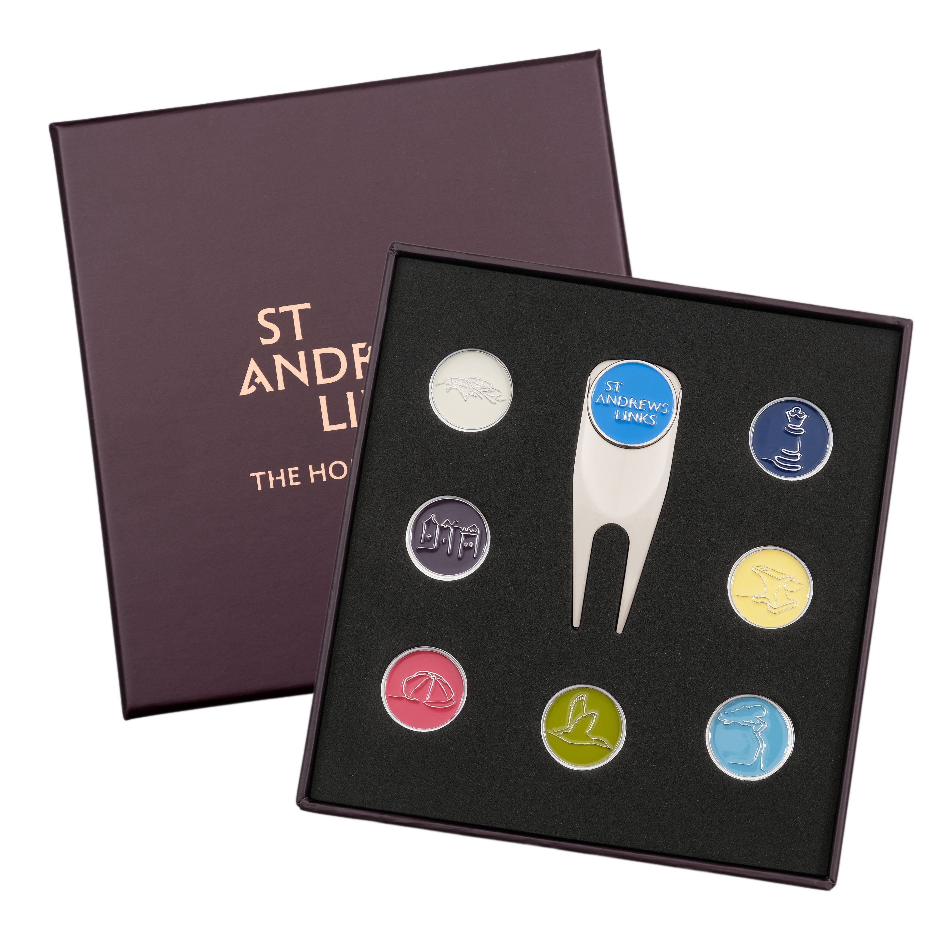 St Andrews Links 7 Course Ballmarker Set